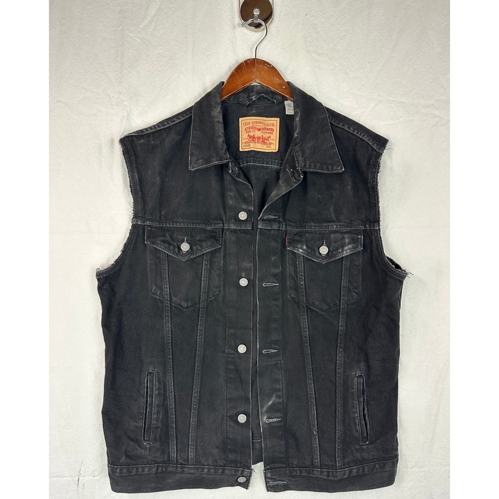 Levis XXL Black Denim Trucker Vest Grunge Indie Sleaze Outlaw Cowboy Biker